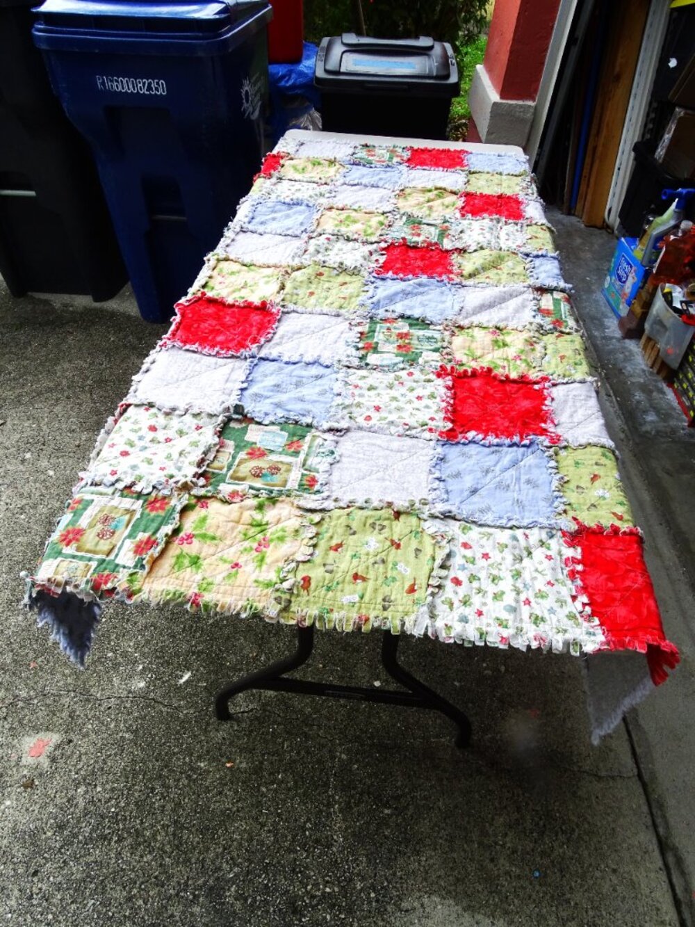 Handmade Vintage Rag Quilt -Christmas Theme - 49" x 69"